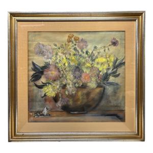 Vintage Framed Pastel Floral Still Life – Mid-Century Impressionist Bouquet Painting