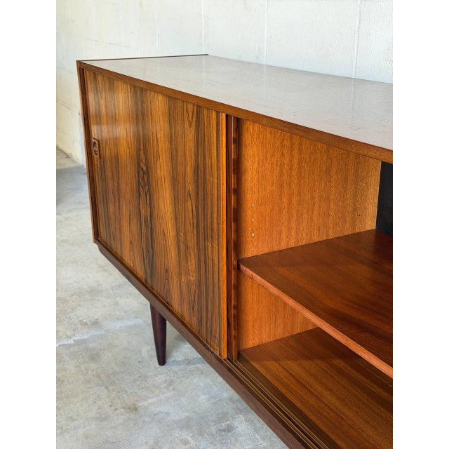 1960s Long Sideboard Rosewood Buffet With Sliding Doors Crafted in Denmark Mid-Century Modern 1960s For Sale - Image 5 of 11