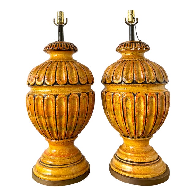 Vintage MCM Monumental Glazed Ceramic Lamps - A Pair For Sale