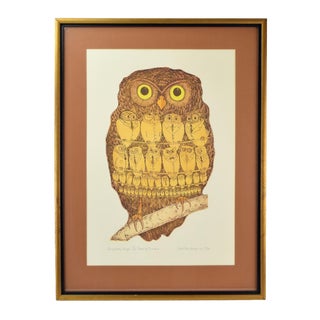 Vintage “Corporate Image” Surrealist Owls Lithograph by Curt Frankenstein For Sale