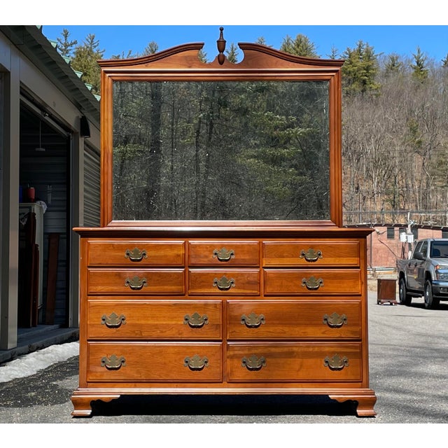 Ethan Allen Solid Cherry Dresser & Mirror Chairish