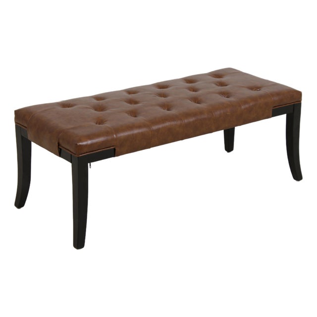 Safavieh Tufted Brown Leather Regency Window Bench For Sale