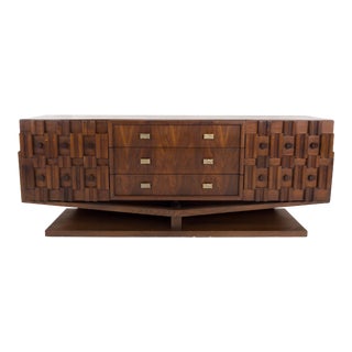 Paul Evans Style Mid Century Canadian Brutalist Pedestal Lowboy Dresser For Sale