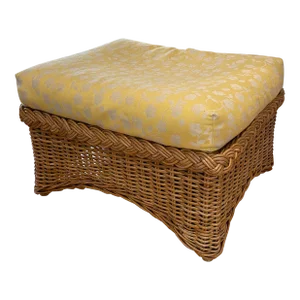 1970s Vintage McGuire Rattan Upholstered Ottoman