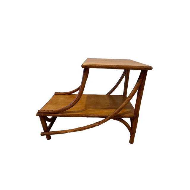 Vintage Heywood-Wakefield Style Rattan & Bamboo Two-Tier Side Table, C. 1960s For Sale In Miami - Image 6 of 9