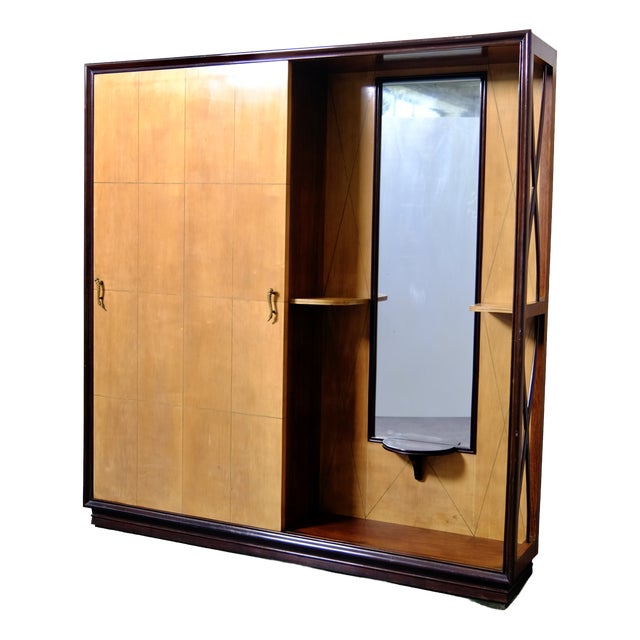 Art Deco Hall Cabinet with Coat Rack, Shelves and Mirror, 1940s For Sale