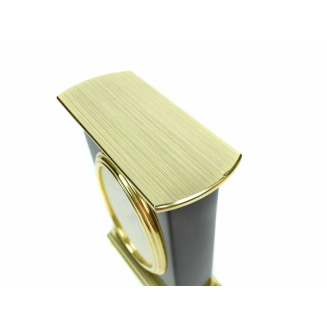 Brass Vintage Wood and Gold Brass Robt Blandford Table Top Desk Clock Germany For Sale - Image 8 of 10