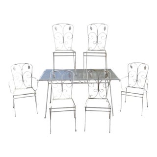 Vintage John Salterini Grapevine Wrought Iron Garden Patio Dining Set - 7 Pc Set For Sale
