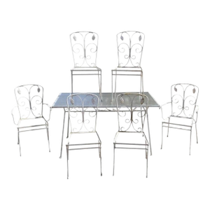 Vintage John Salterini Grapevine Wrought Iron Garden Patio Dining Set - 7 Pc Set
