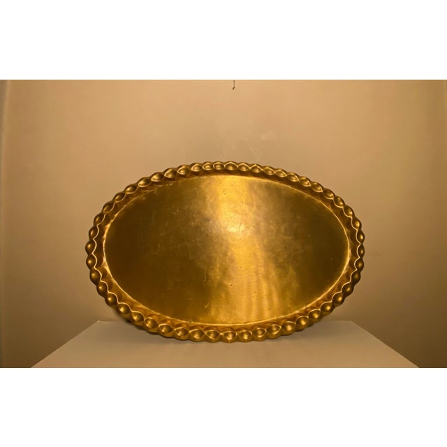 Vintage Moorish Style Large Oval Tray in 'Antique Gold" Finish For Sale In New York - Image 6 of 6