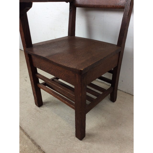 Wood Antique Oak School Desk Chair With Writing Table and Under Seat Storage For Sale - Image 7 of 16