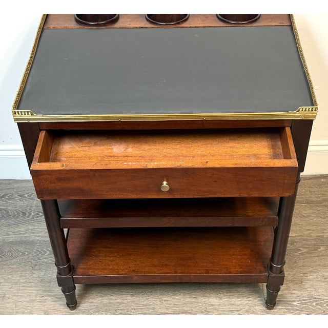 French Louis Philippe Mahogany Wine Service Table with Slate Top & Brass Gallery For Sale In West Palm - Image 6 of 10