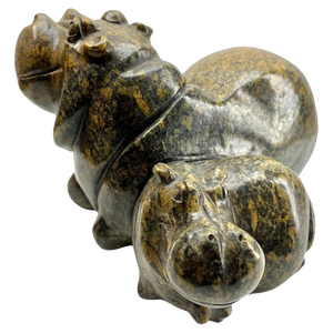 Malachite Stylized Hippopotamus with Infant by Thomas Mtasa, 1960