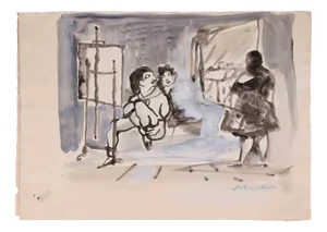 Mino Maccari, The Painter's Studio, 1955, Watercolor on Paper