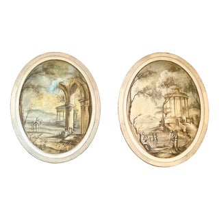 Tondos with Neoclassical Grisaille, 1800s, Oil Painting on Canvas, Framed, Set of 2 For Sale