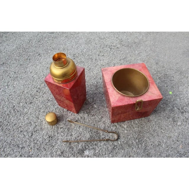 Brass & Goatskin Ice Box and Pitcher by Aldo Tura, 1950s, Set of 2 For Sale - Image 12 of 16