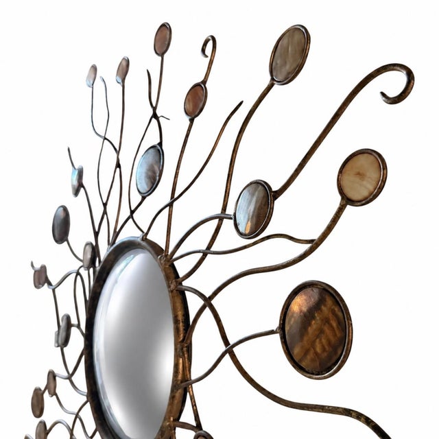 Mid-Century Modern Sculptural Metal Sunburst Mirror With Convex Center For Sale - Image 3 of 7