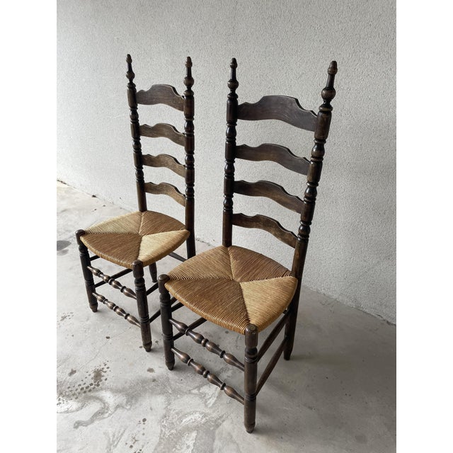 Brown Country-Style Chairs in Walnut and Straw, 1950, Set of 2 For Sale - Image 8 of 17
