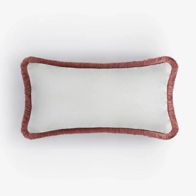 White Light Pink with Light Pink Fringes Happy Linen Striped Pillow by LO DECOR for Lorenza Briola For Sale - Image 3 of 6