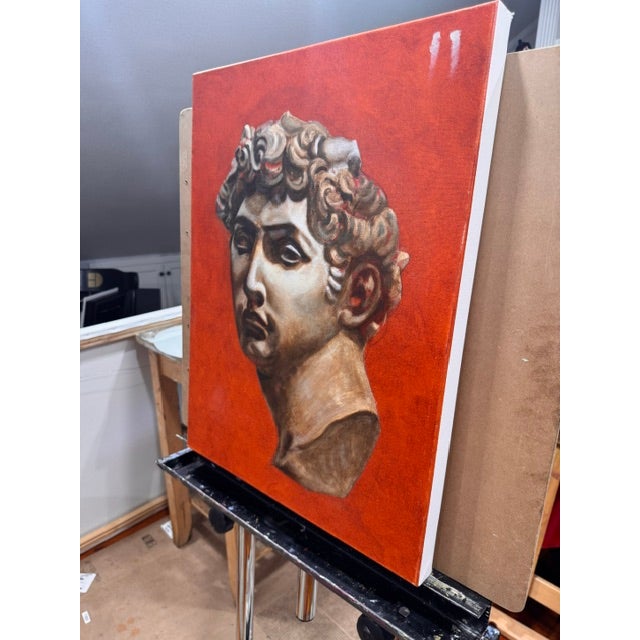 David Study on Vermilion Ground by Kathleen Varadi, Classical Figurative Oil Painting For Sale In Savannah - Image 6 of 9