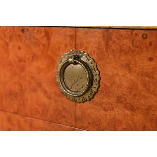 Romweber Style French Regency Louis XVI Burl Wood and Parcel Painted Three-Drawer Bedside Chest, Circa 1940s For Sale - Image 10 of 16