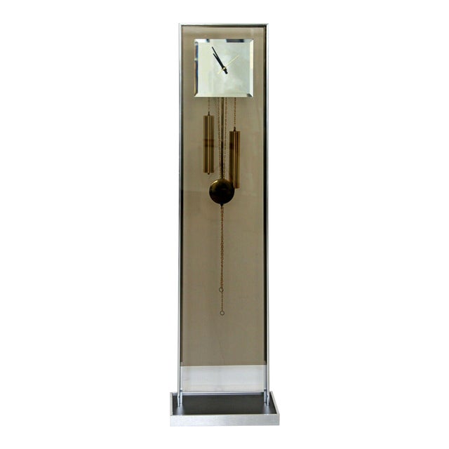 Mid Century Modern Howard Miller Era Smoked Glass Mirror Chrome Floor Clock 70s Chairish