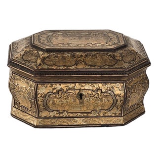 19th Century Chinese Lacquered & Gilt Tea Caddy For Sale
