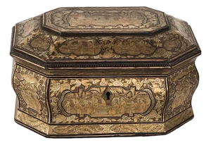 19th Century Chinese Lacquered & Gilt Tea Caddy