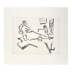 1946 Ink on Paper Drawing if a Reclining Nude in a Sketch Class by Artist Harold Haydon