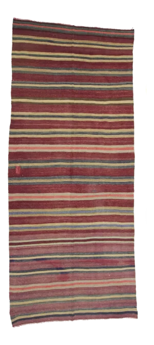 Vintage Turkish Striped Kilim Rug- 5′ × 12′2″