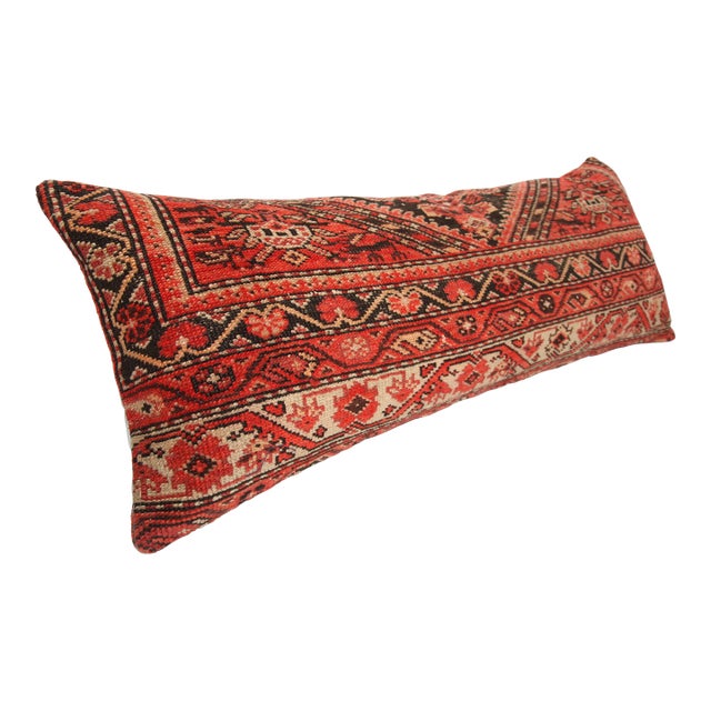 Handwoven Made From Antique Persian Ferehan Rug Lumbar Pillow Cover -16'' X 41'' For Sale
