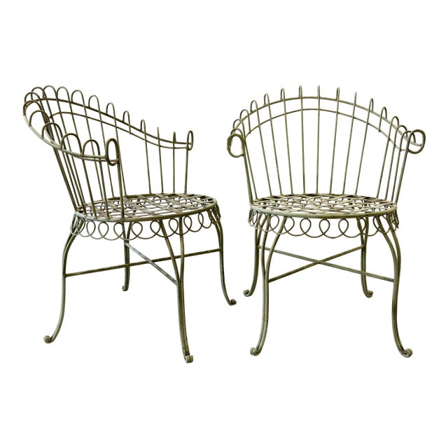 Mid-Century French Wrought Iron Garden Chairs in the Style of Mathieu Matégot - A Pair For Sale