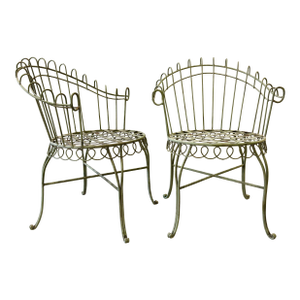 Mid-Century French Wrought Iron Garden Chairs in the Style of Mathieu Matégot - A Pair