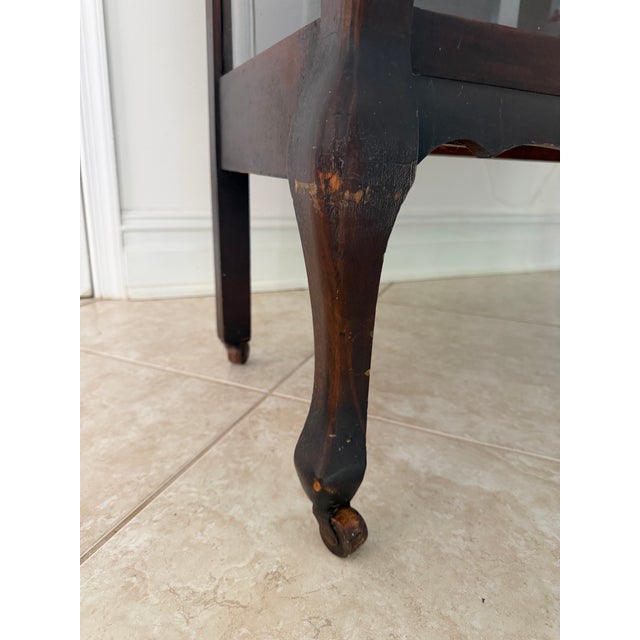 Brown Antique Mahogany Wood Glass Curio Display Cabinet For Sale - Image 8 of 9