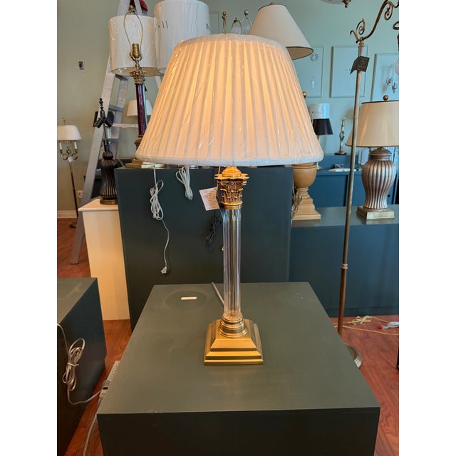 Mid 20th Century Crystal Column Table Lamp With Brass Accents For Sale - Image 4 of 4