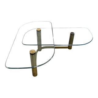 1970s Leon Rosen Pace Style Mid Century Brass and Glass Two Tier Coffee Table For Sale