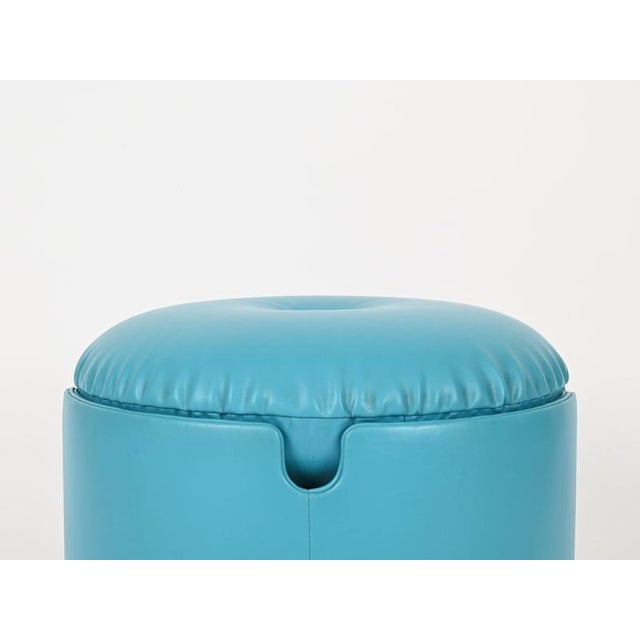 1960s Dilly Dally Pouf in Turquoise Leather by L. Massoni for Poltrona Frau, Italy, 1968 For Sale - Image 5 of 14