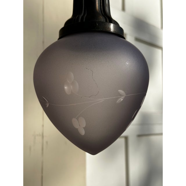 1920s Vintage Amethyst Shade With Sheffield Style Brass Fixture For Sale - Image 5 of 12