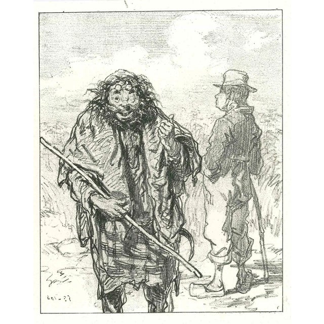 Paul Gavarni, Vagabonds, Original Lithograph, 1881 For Sale