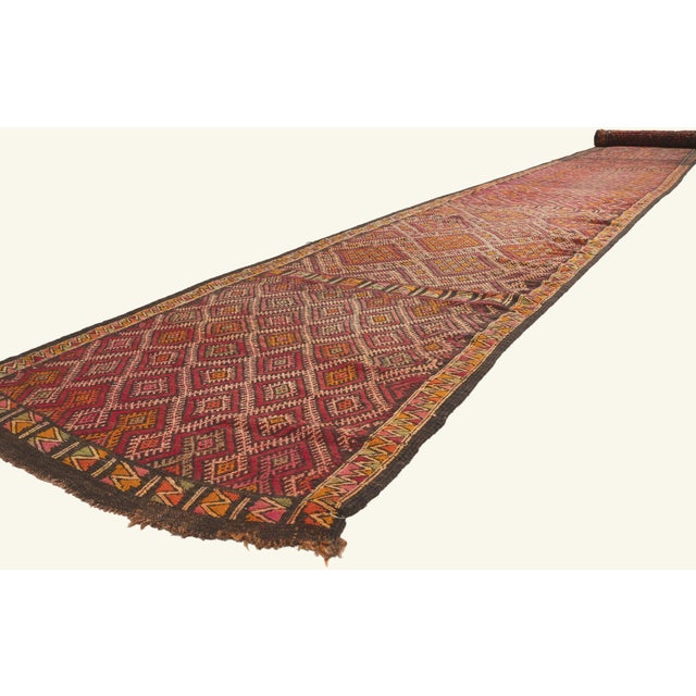 21959 Vintage Zemmour Moroccan Kilim Rug, 03'11 x 33'04. The Guardian's Passage: A Vintage Zemmour Moroccan Masterpiece of...