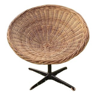 Revolving Rattan and Iron Pod Chair, 1960s For Sale