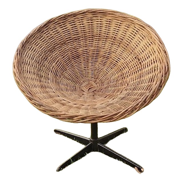Revolving Rattan and Iron Pod Chair, 1960s For Sale