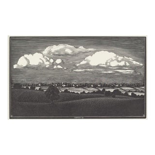 1935 Asa Cheffetz Clouds Over Enfield Connecticut Woodcut For Sale