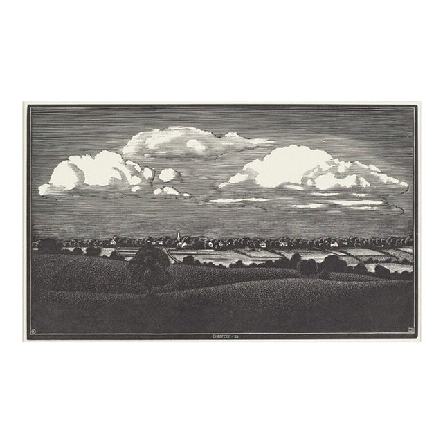 1935 Asa Cheffetz Clouds Over Enfield Connecticut Woodcut For Sale