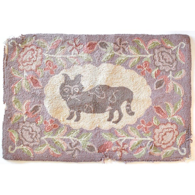 Antique Cat Hooked Wool Textile For Sale - Image 9 of 9