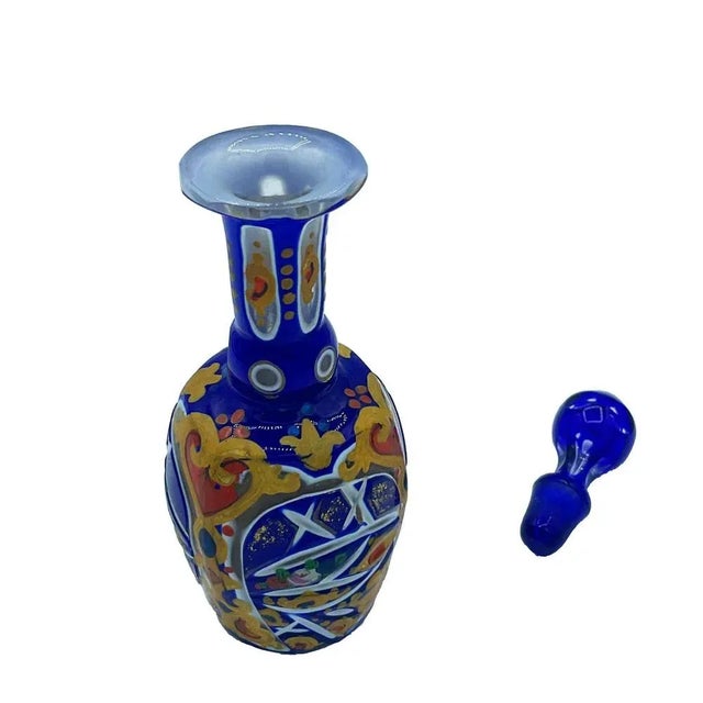Blue Bohemian Overlay Glass Perfume Bottle For Sale - Image 8 of 10