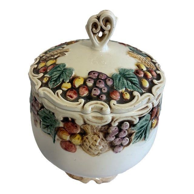 Vintage Lefton Majolica Style Canister With Liid For Sale