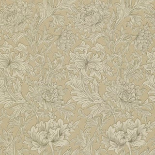Morris & Co Chrysanthemum Toile Wallpaper in Ivory/Gold For Sale