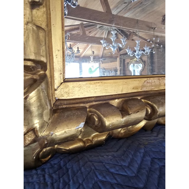 Wood Antique 18th Century Gold Leaf Mirror Carved Wood For Sale - Image 7 of 11