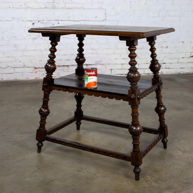 Late 19th to Early 20th Century Wilhelminian or Jacobean Revival Oak Side or Lamp Table With 2 Tier Design For Sale - Image 18 of 18